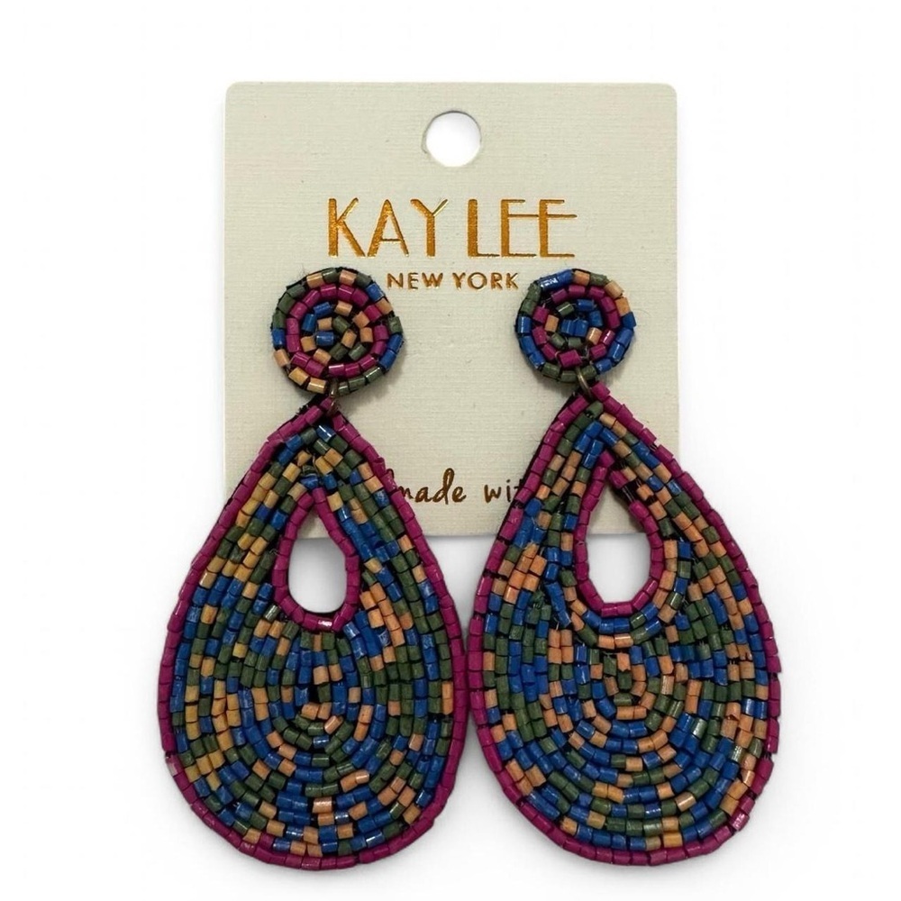 Elegant Multicolor Beaded Teardrop Earrings, Fun Oversized Bohemian Style
